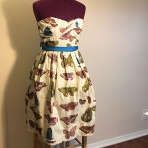 Maeve strapless dress with butterfly print